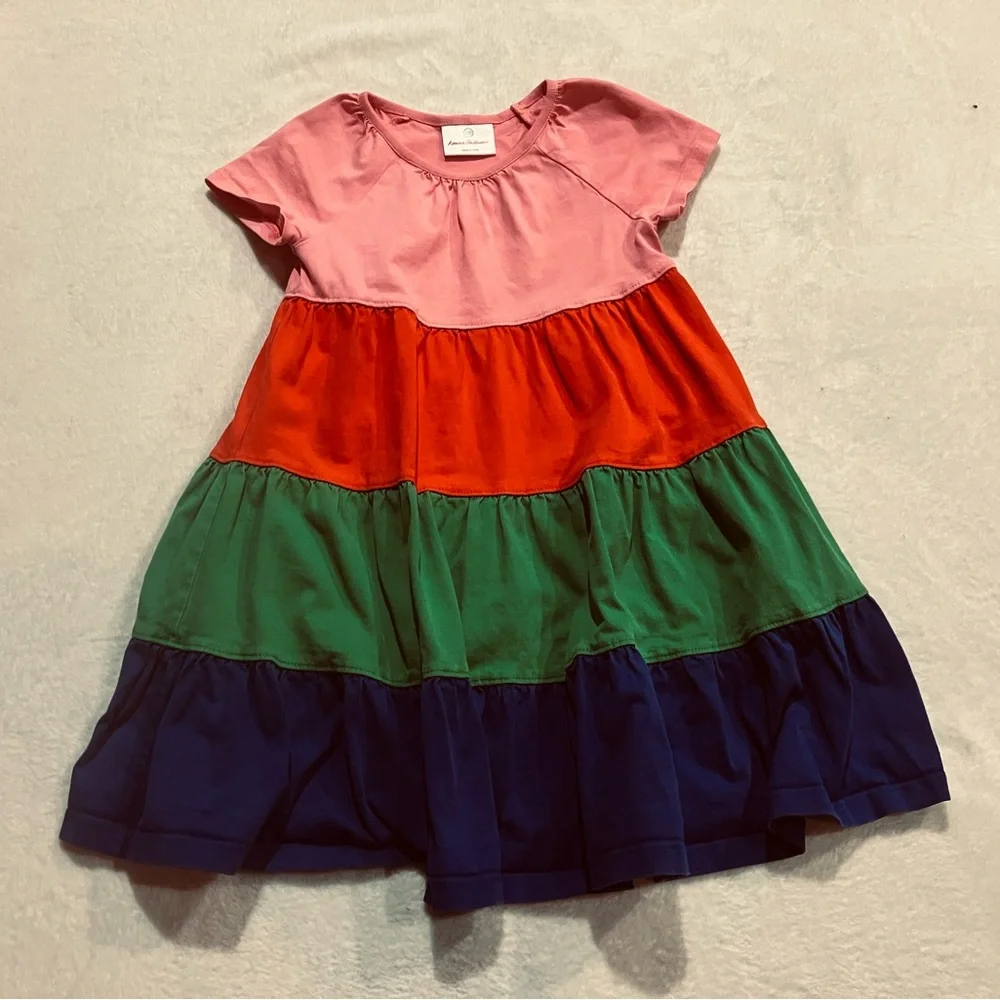 Hanna Andersson Girls 4 (100) Color Block Dress Pink Red Green Blue Cotton